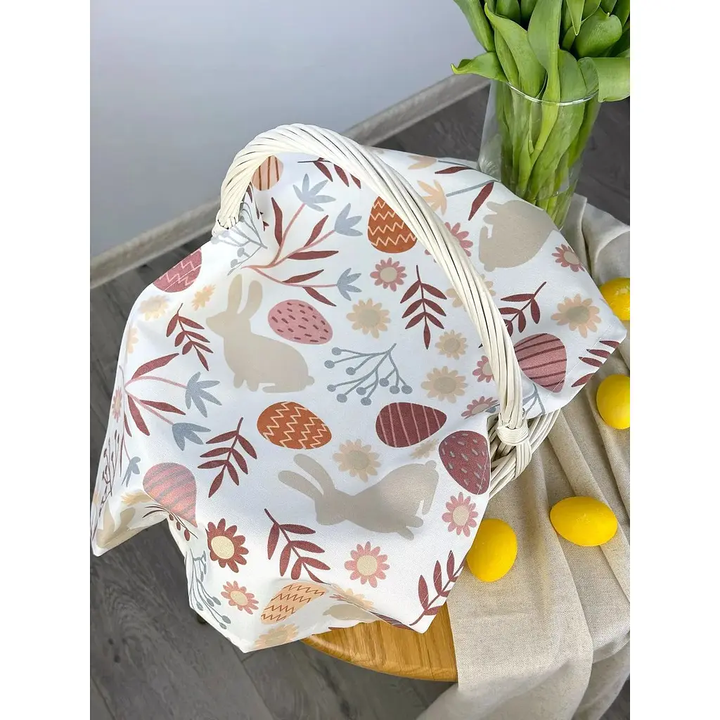 Пасхальное полотенце водоотталкивающее для корзины Пасхальные зайчики 70х40 см белый - фото 2