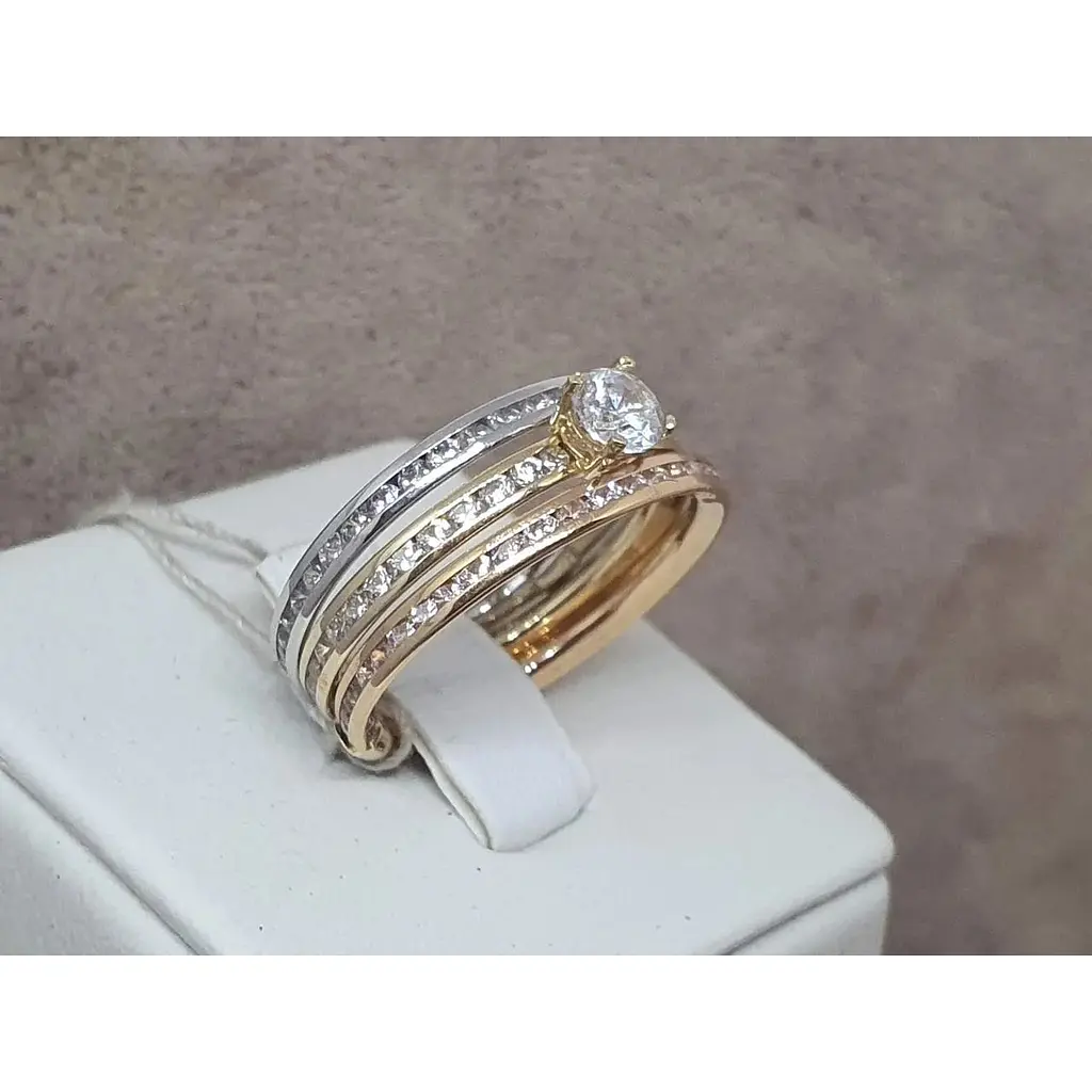 Золоте кільце Столична Ювелірна Фабрика 3 в 1 з фіанітами. 154488 18 - фото 4