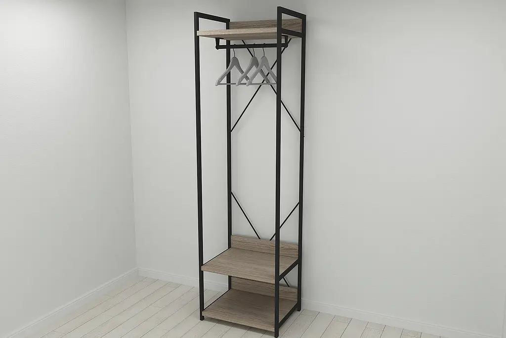 Шафа Гардероб Уні секція 1 серії Конект Ferrum-decor 220x60x50см Чорний метал ДСП Дуб Сонома Трюфель 32 мм (FRD-104502) - фото 3