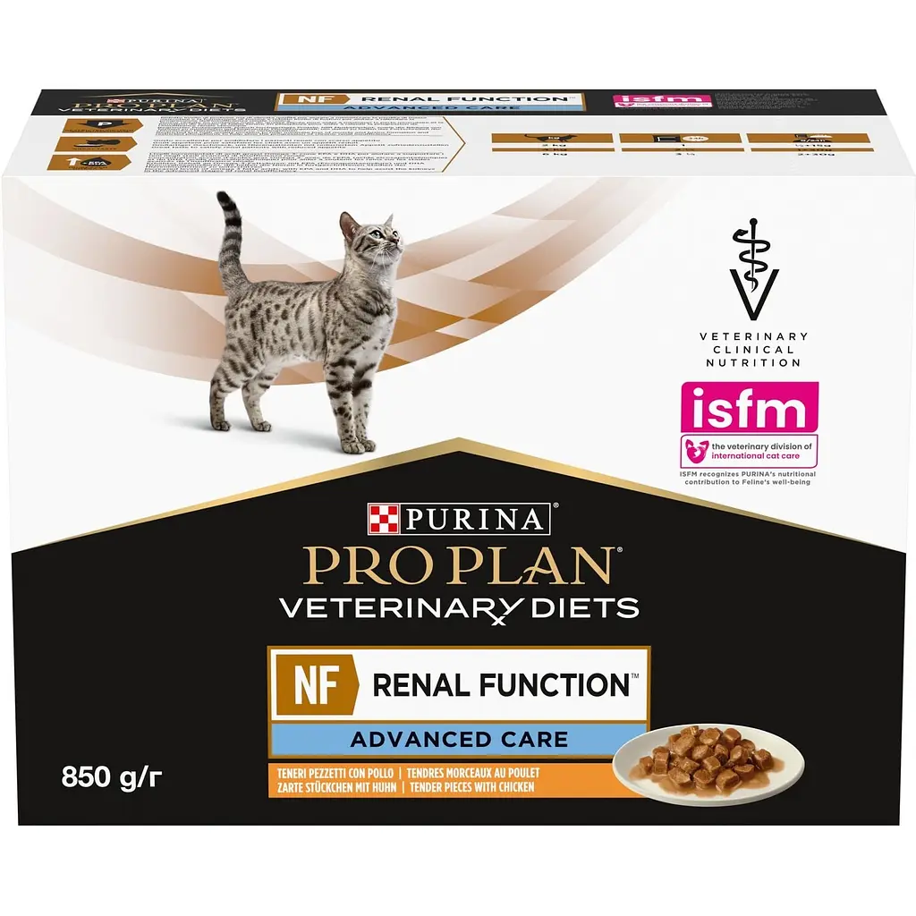 Уцінка. Вологий дієтичний корм для дорослих котів Purina Pro Plan Veterinary Diets NF Renal Function Advanced Care при патології нирок з куркою 850 г (10 шт. по 85 г) (12278375) - фото 2