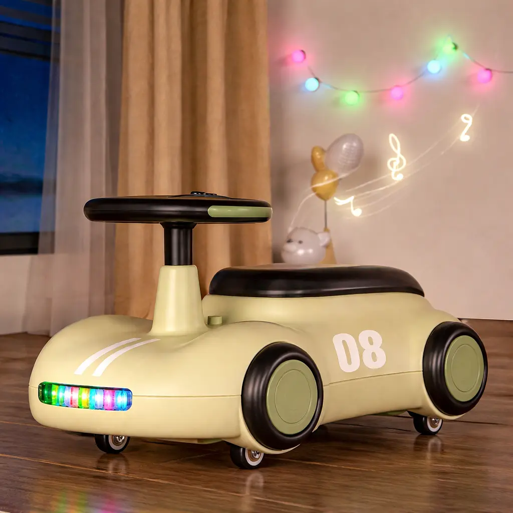 Дитяча машина-каталка S-628 "Retro Style" з LED-підсвічуванням, музичним кермом та багажником (Бежевий) - фото 3