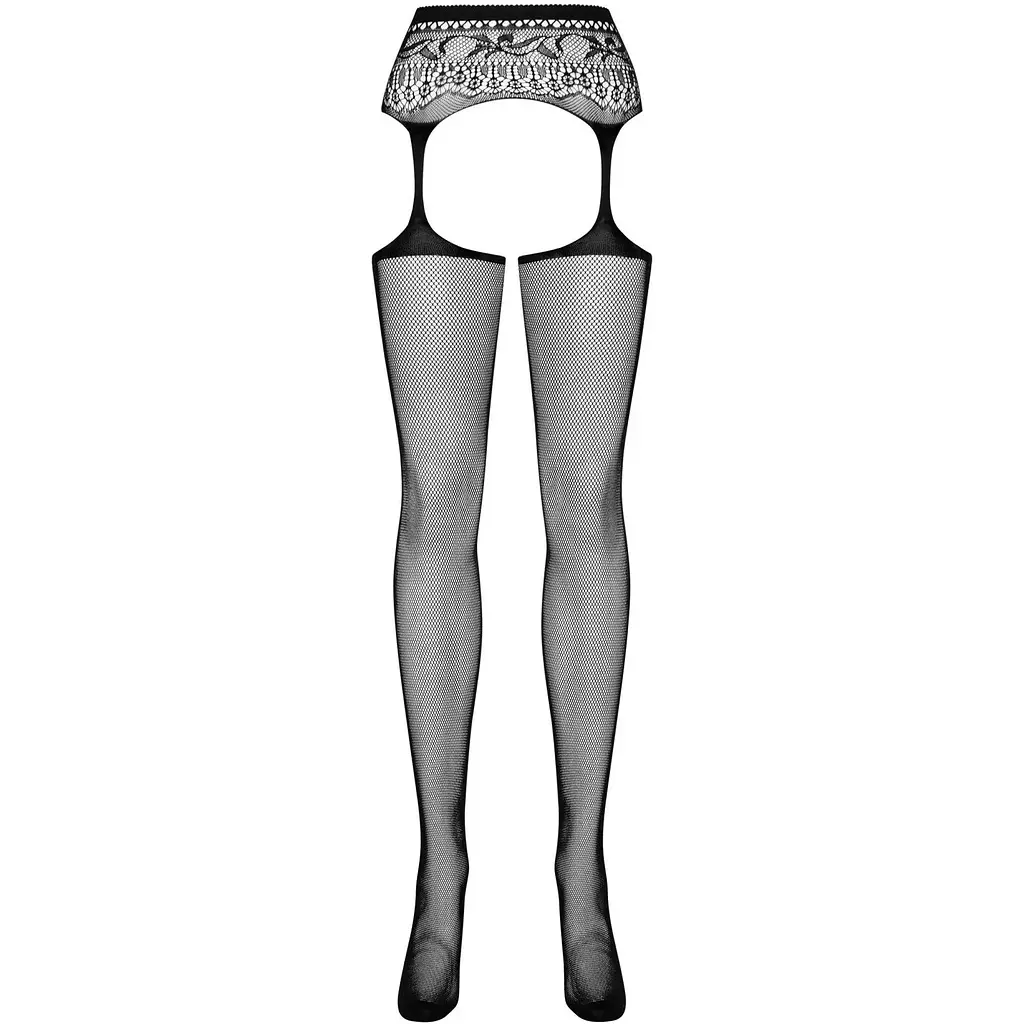 Сітчасті панчохи-стокінги з мереживним поясом Obsessive Garter stockings S307 S/M/L, чорні - фото 5