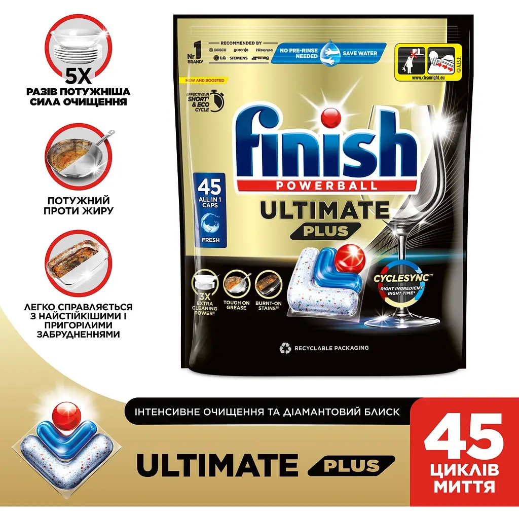 Капсули для посудомийних машин Finish Ultimate Plus All in 1, 45 шт. - фото 2