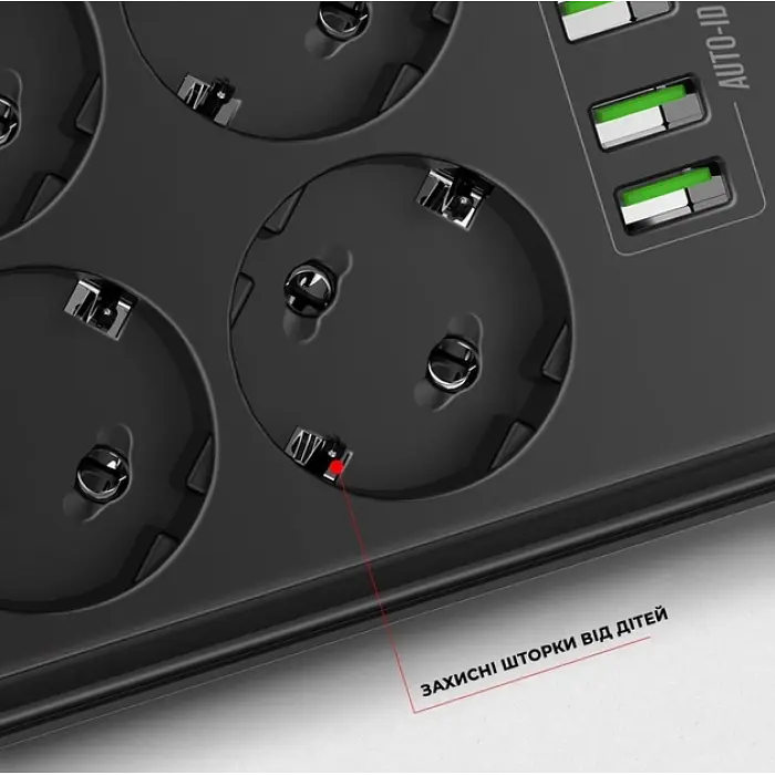 Мережевий фільтр подовжувач 6 розеток з 4 USB 2м із захистом та заземленням чорний LDNIO SE 6403 2500W 10A - фото 8