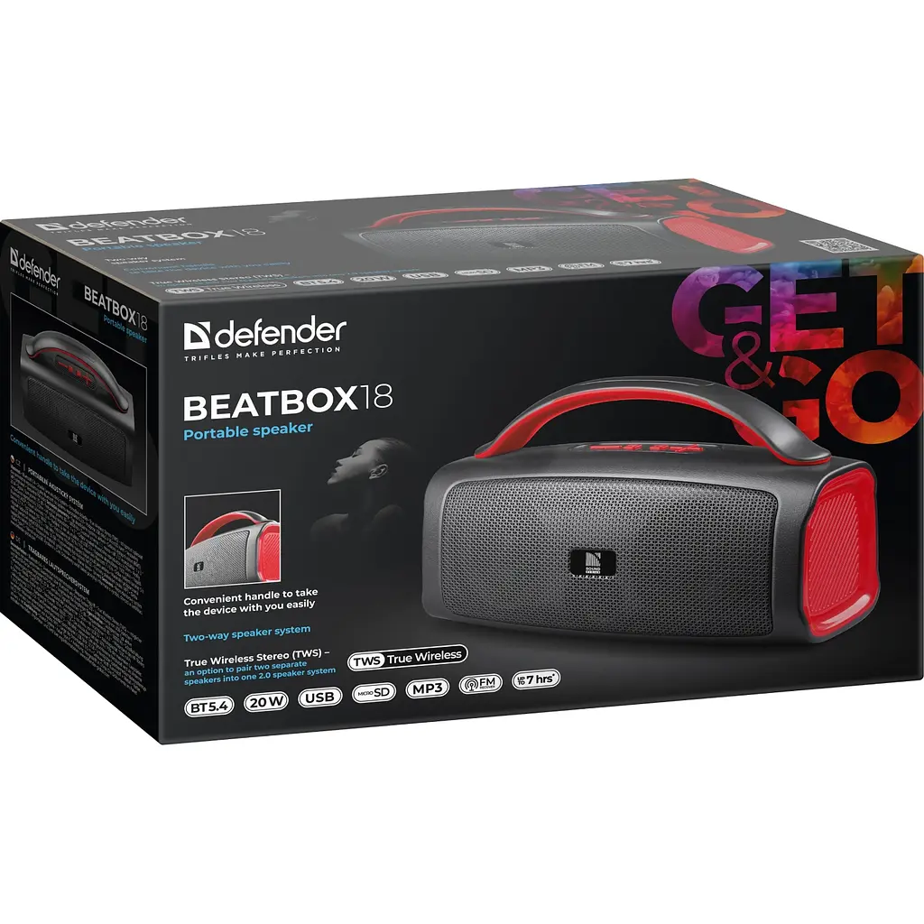 Акустична система 1.0 Defender Beatbox 18 20Вт Bluetooth//FM/USB/TF/TWS/1500мАч чорна - фото 7