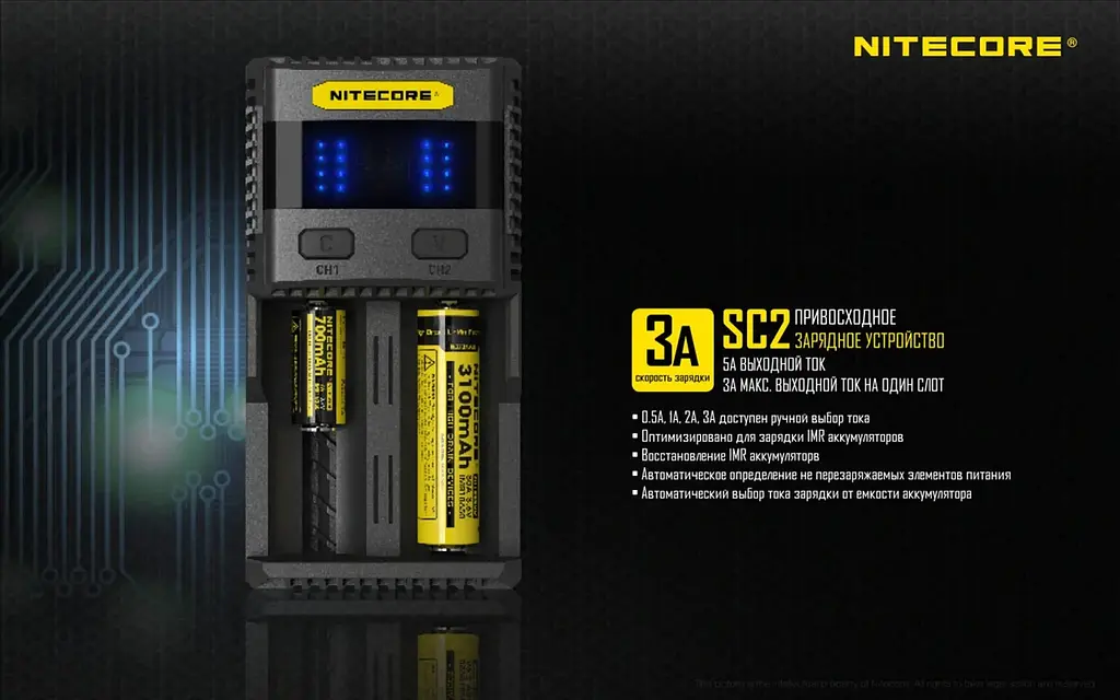 Зарядний пристрій для акумуляторів Nitecore SC2 Чорний (2459663069) - фото 9