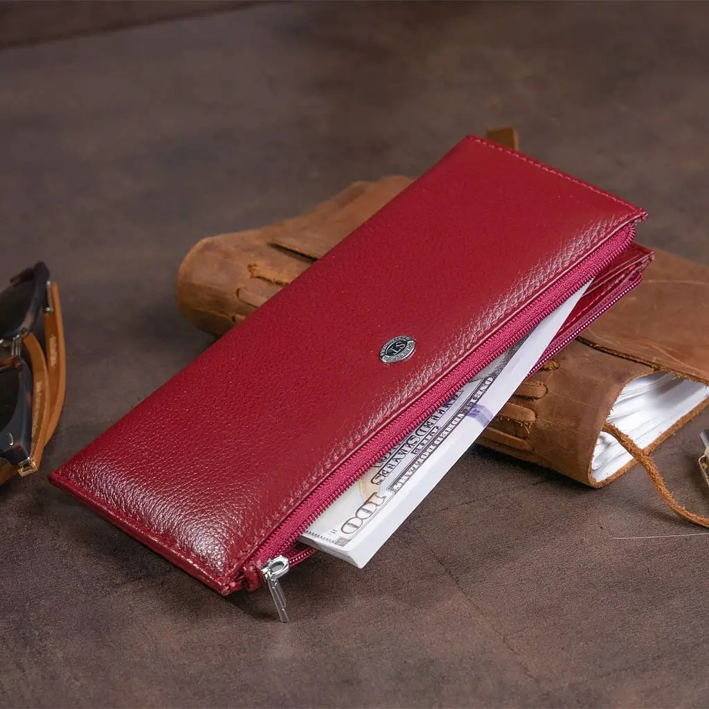 Горизонтальний тонкий гаманець зі шкіри жіночий ST Leather 19326 бордовий - фото 8