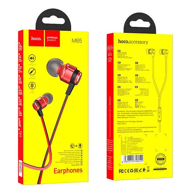 Проводные вакуумные наушники Hoco M85 Platinum sound universal earphone with mic, 3.5mm, 1.2m, red - фото 3