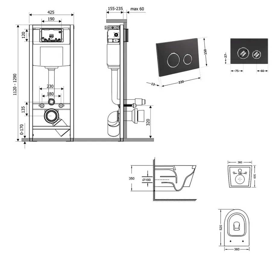 Набір Q-tap Nest 4 в 1 підвісний унітаз Swan Ultra Quiet 520x360x320 + комплект інсталяції QT16335180W48194 - фото 8