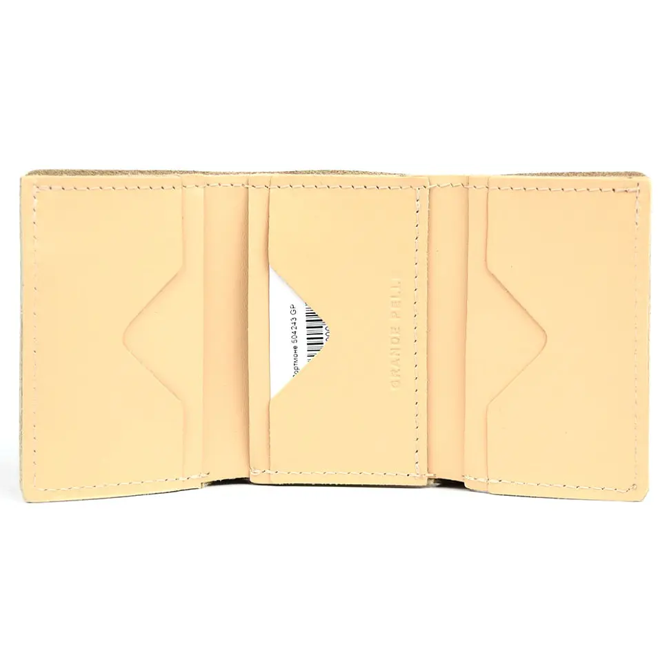 Портмоне кожаное глянец бежь GRANDE PELLE 10х7.5х1.5 см acs0032105 - фото 2
