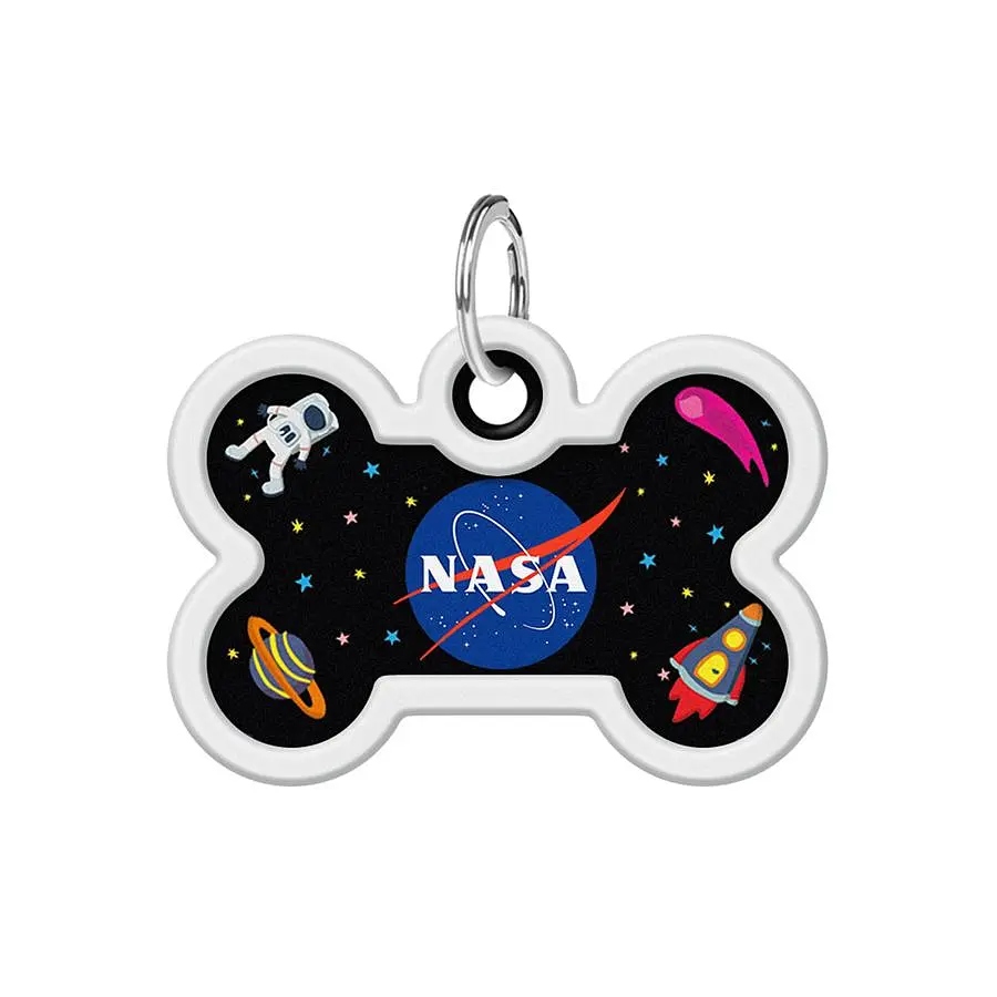 Адресник для собак і котів металевий Waudog Smart ID з QR паспортом малюнок NASA кістка - фото 2