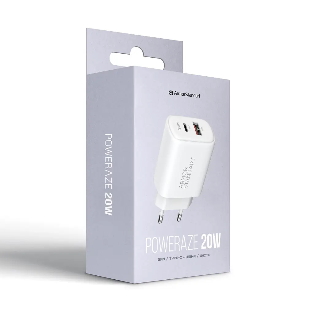 Зарядний пристрій Armorstandart Poweraze 20W GaN Type-C + USB-A White (ARM87066) - фото 5