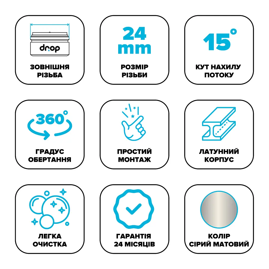 Поворотний адаптер 360° Drop CL360-MT для змішувача - Кут нахилу 15°, зовнішня М 24 мм, матовий хром - фото 6