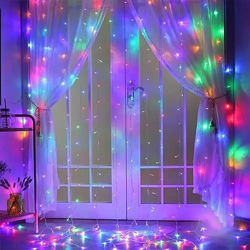 Гірлянда штора від USB  різнобарвний RGB 3х3 м USB 300 LED з пультом ниток (ліній) 10 шт. - фото 4