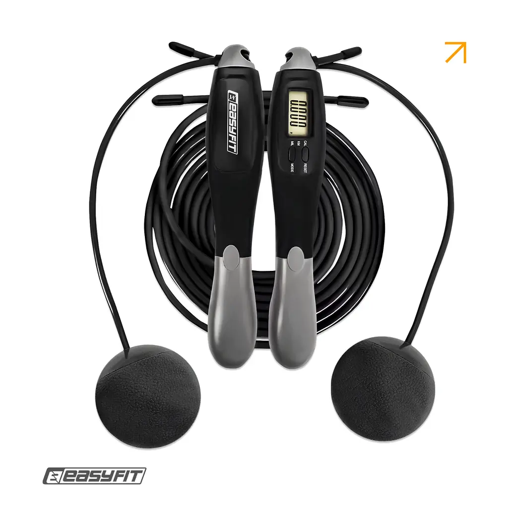 Скакалка с счетчиком EasyFit TwinRope скоростная 2,8 м черный-серый - фото 2