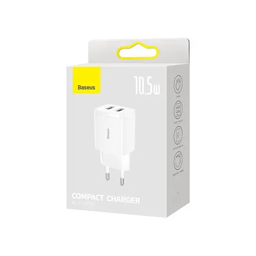 Сітчастий зарядний пристрій Baseus Compact Charger 2U 10.5W EU білий CCXJ010202 - фото 2