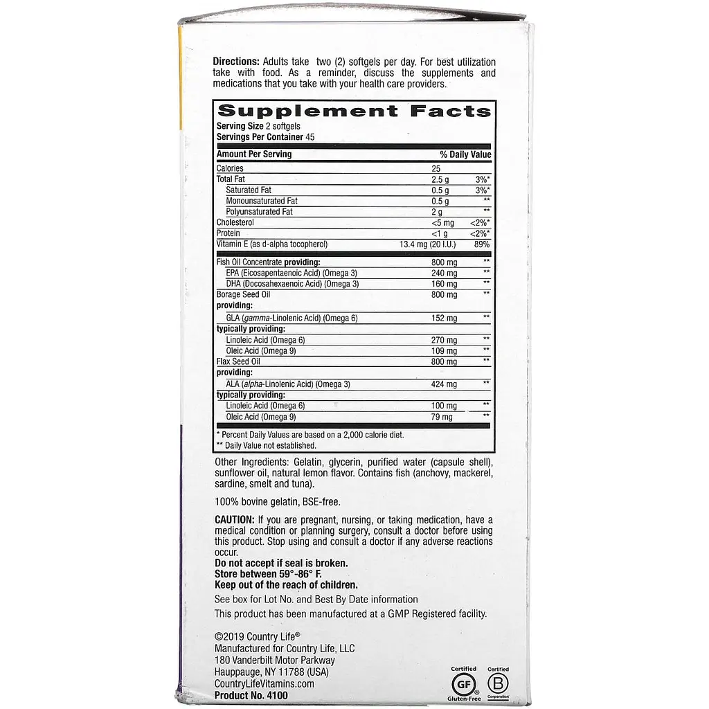 Жирные кислоты Country Life Omega 3-6-9 Complete 90 капсул - фото 2