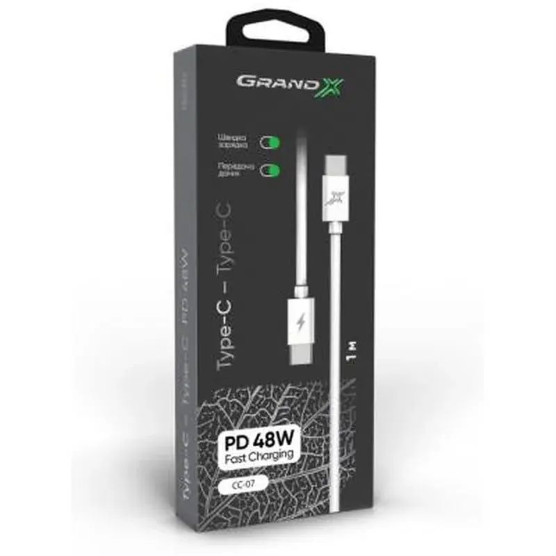 Дата кабель USB-C to USB-C 1.0m Grand-X (CC-07) - фото 3