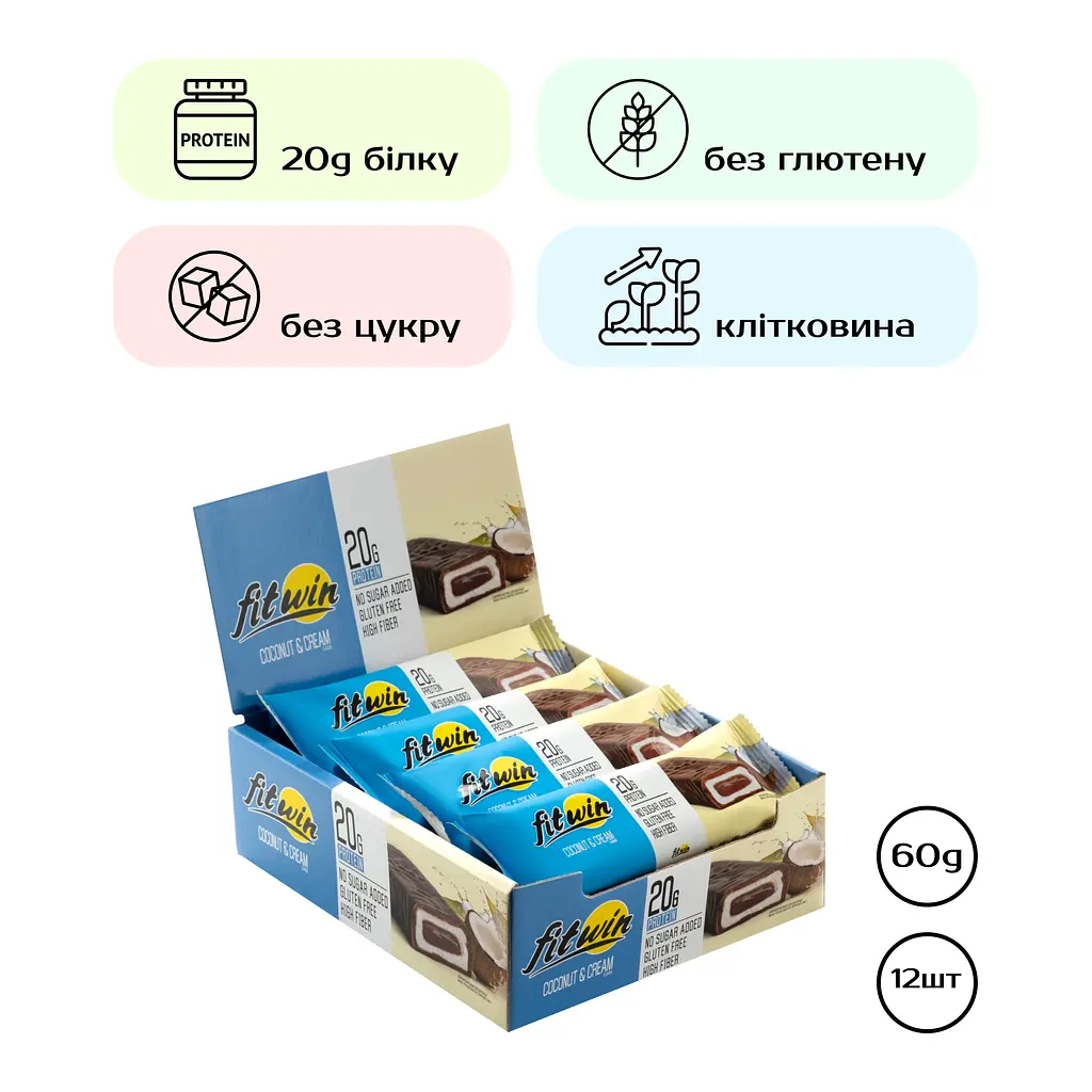 Набір протеїнових батончиків FitWin Coconat Cream 720 г (12 шт. x 60 г) - фото 2