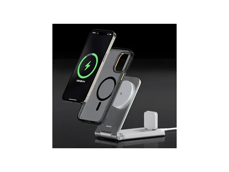 Бездротовий зарядний пристрій Maxco 3in1 15 W Folding Wireless Charger сірий (MW08) - фото 7