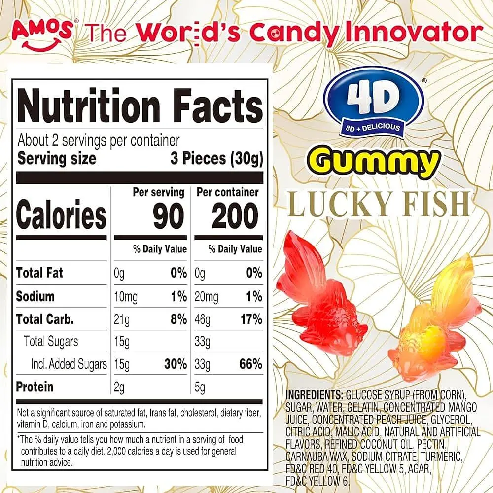 Жувальні цукерки Amos 4D Fruit Gummies Lucky Fish Peach Mango Flavour 112г - фото 6