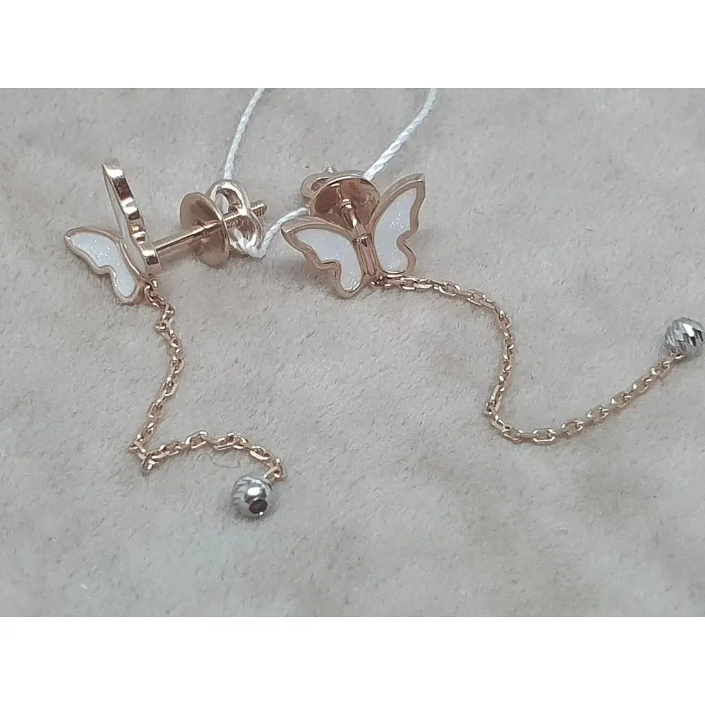 Золотые серьги-пуссеты Столичная Ювелирная Фабрика Бабочки с эмалью. 111221ЕП - фото 4