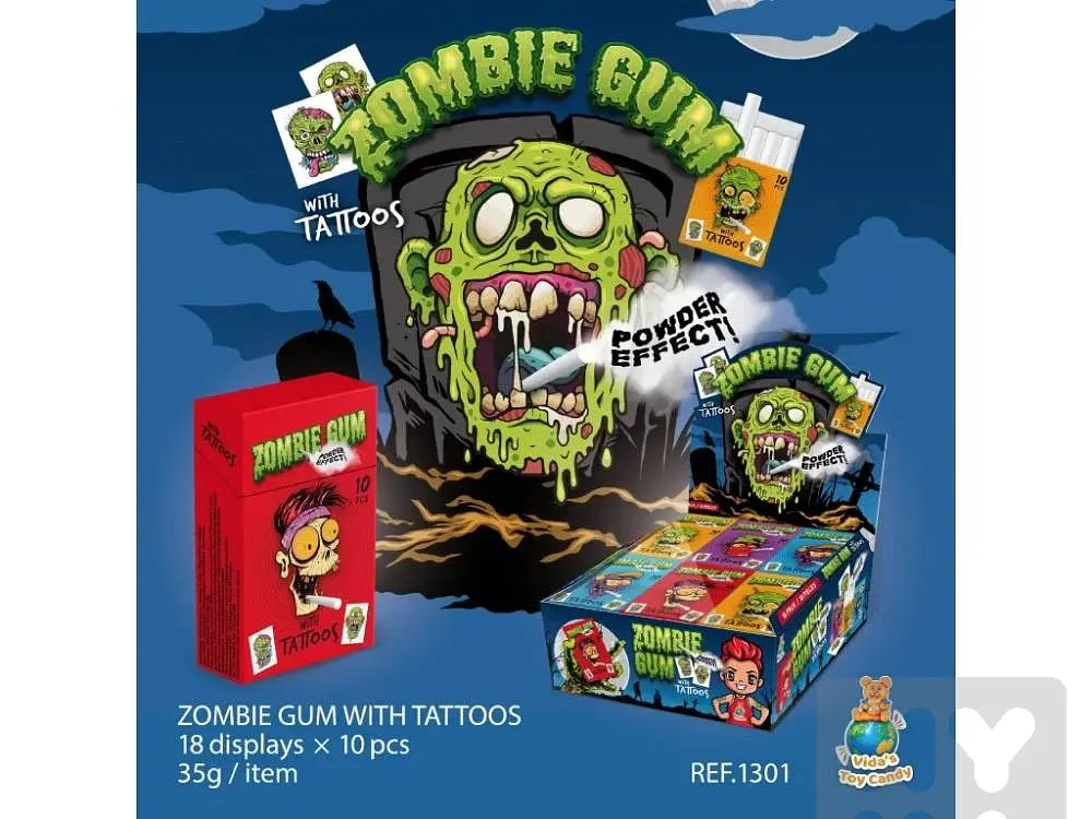 Жувальні гумки Zombie Gum Bubble Wit Tattoos Gumy Owocowe Z Efektem Dymu 10шт 35г - фото 4