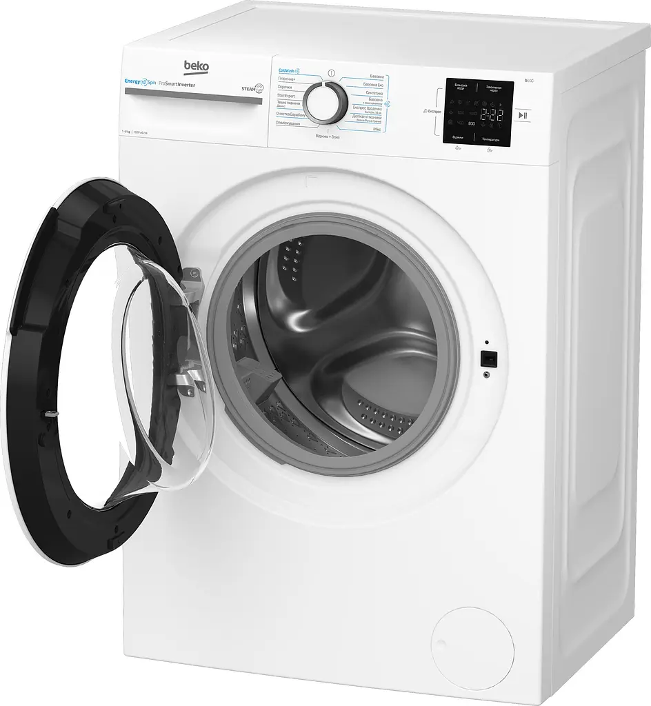 Пральна машина Beko фронтальна 8 кг 1000 A+++ (-10%) 55 см дисплей інвертор ПАР білий - фото 5