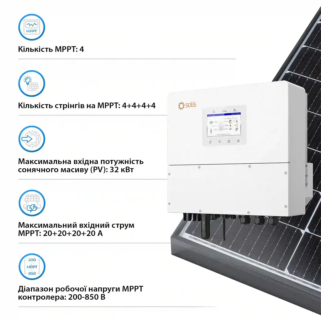 Solis Гібридний інвертор трифазний S6 20кВт, 4xMPPT, DC, для HV Batteries - фото 3