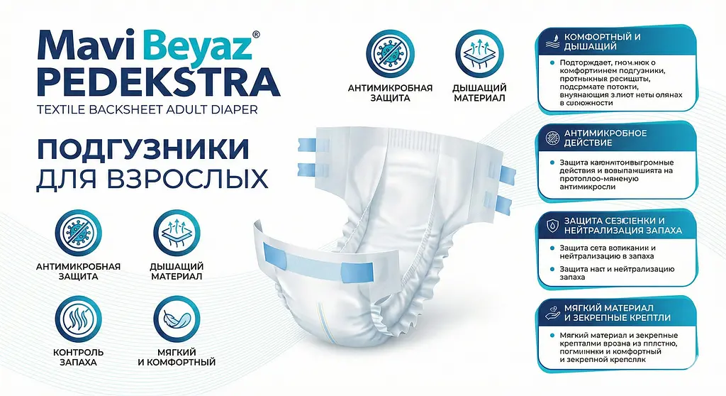 Підгузки для дорослих Mavi Beyaz Pedekstra L (110-150 см) для лежачих хворих 30 шт. - фото 2