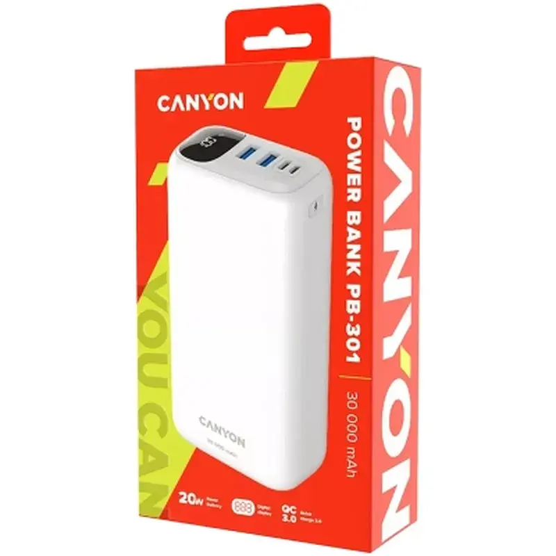 Батарея універсальна Canyon PB-301 30000mAh PD/20W, QC/3.0 (CNE-CPB301W) - фото 4