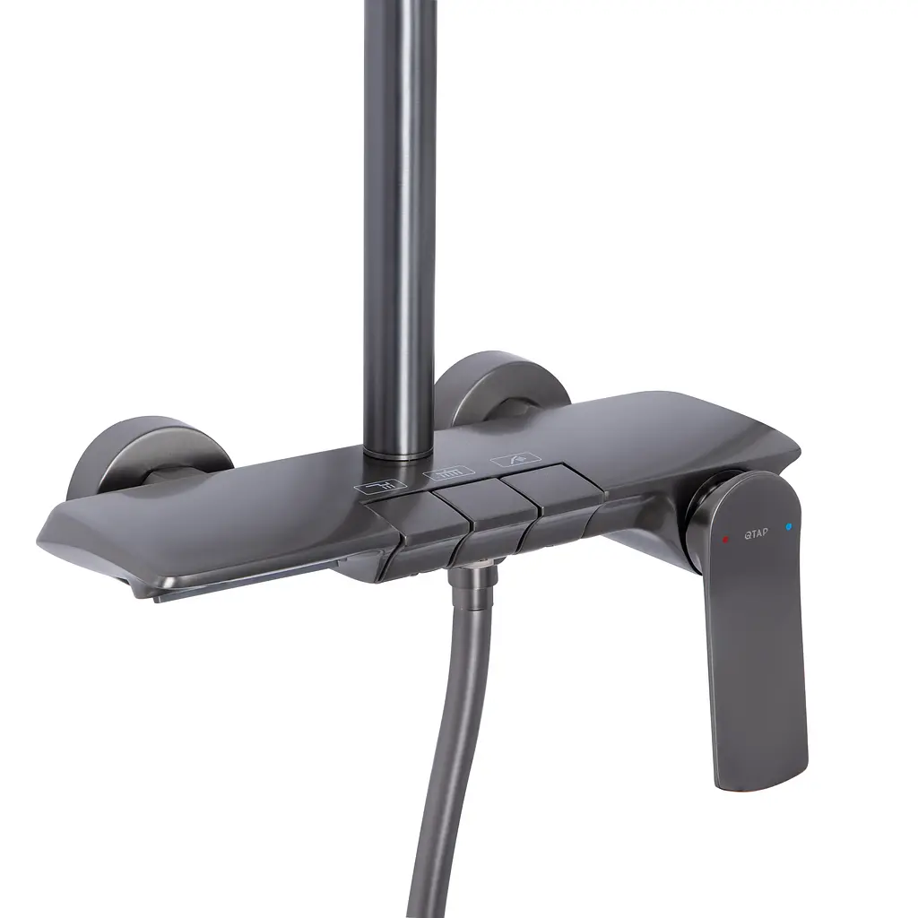 Душова система універсальна Qtap Slavonice на три споживача (з виливом) QTSLA111GMB45905 Gunmetal Black PVD, Шліфований чорний хром - фото 3