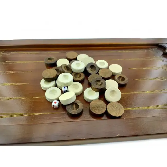 Фишки для нард массив дерева, кубики, белые и коричневые - фото 2