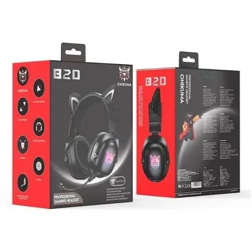 Бездротові навушники Onikuma B100 Bluetooth Gaming LED з кото вушками чорні - фото 7
