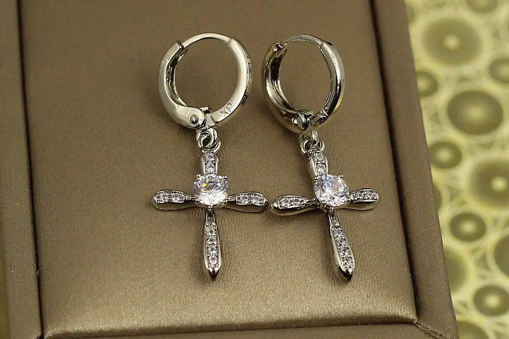 Сережки підвіски Xuping Jewelry хрестики великий камінь 3 см сріблясті