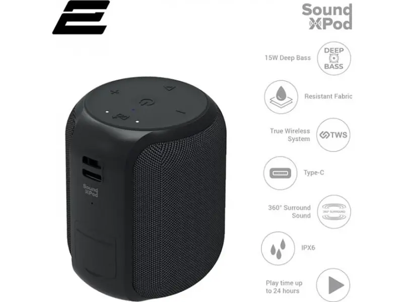 Портативна акустика 2E SoundXPod Black (2e-BSSXPWBK) - фото 2