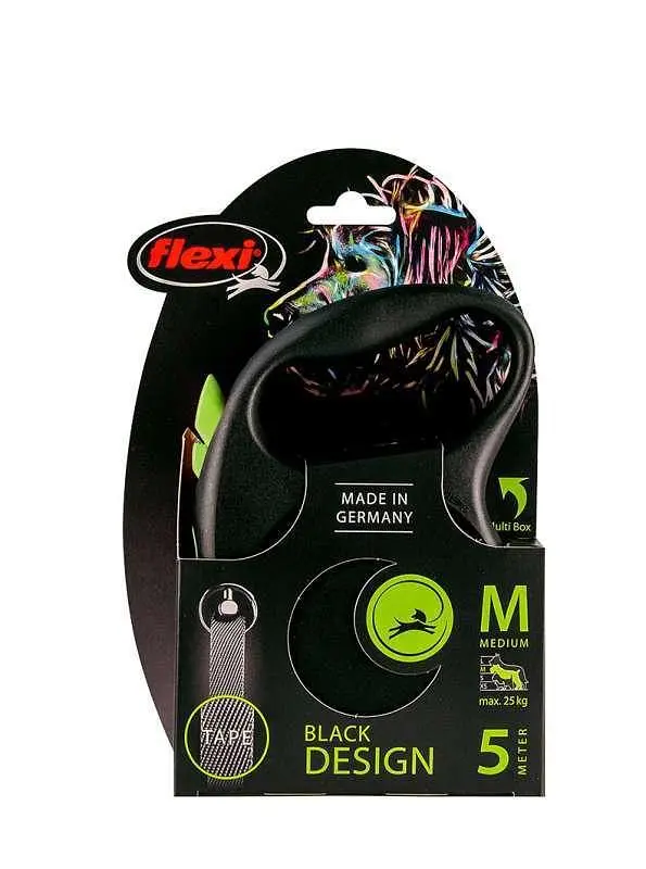 Повідець-рулетка Flexi Black Design M для собак середніх порід стрічка 5 м до 25 кг зелений - фото 2
