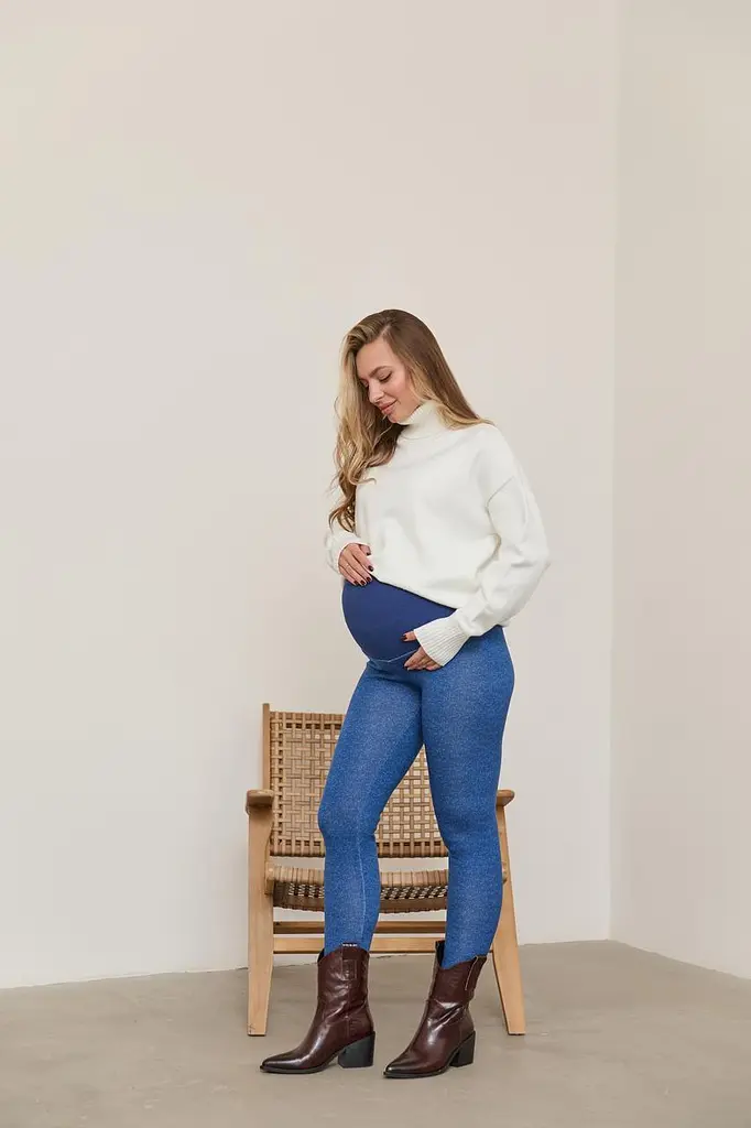 Лосины для беременных на меху зимние утепленные эластичные женские леггинсы для будущих мам с высоким регулируемым животиком теплые узкие брюки для зимних прогулок Dallas 2XL (50) Lullababe синий - фото 10
