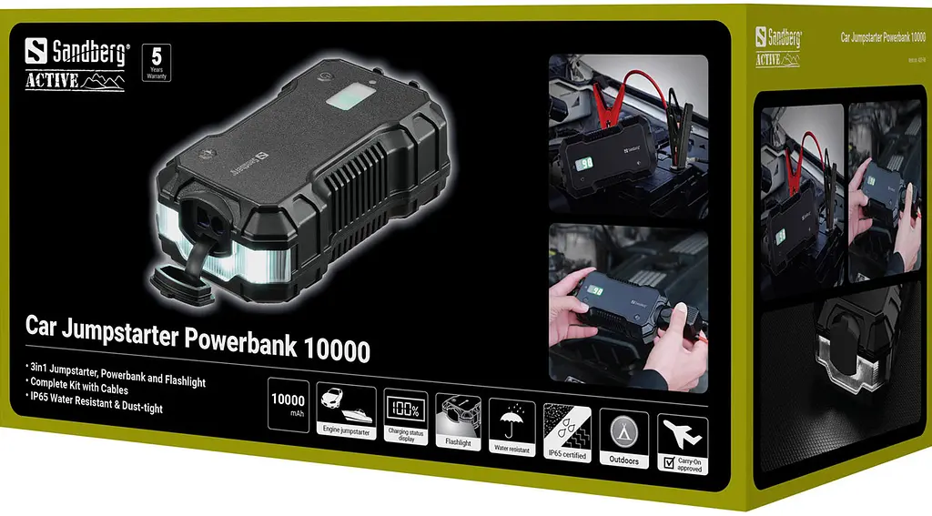 Автомобільний Jump Starter 10000mAh 18W USB-C, USB-A, ліхтар 2W Sandberg - фото 6