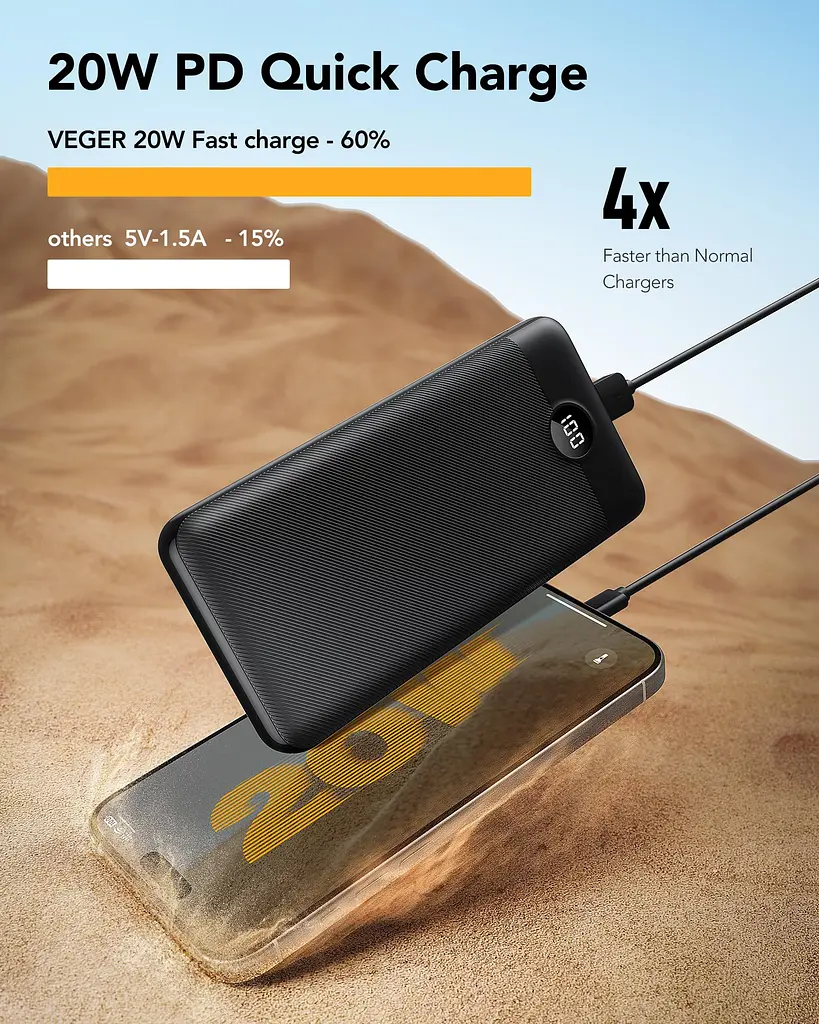 Портативний акумулятор VEGER V2708 20W 27000mAh black - фото 2