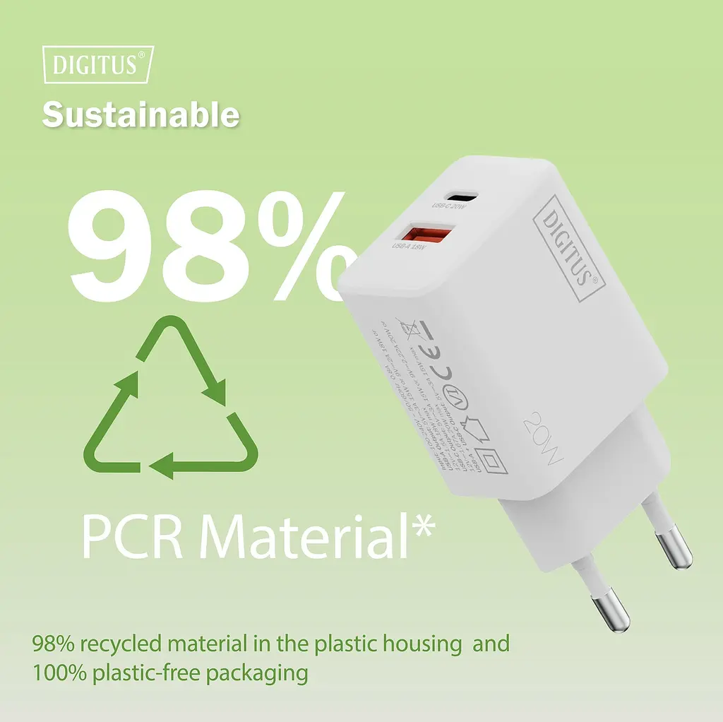 Digitus Зарядний пристрій 1хUSB-C, 1хUSB-A, 20W - фото 3