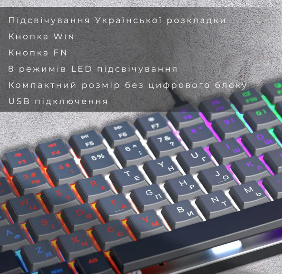 Клавіатура ігрова механічна GamePro MK-140R USB Red Swich Low Profile Dark Gray - фото 9