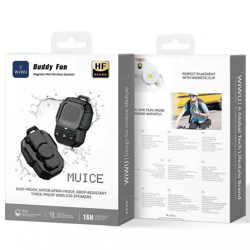 Bluetooth Колонка Wiwu SPK-001 Buddy Fun with Magnetic Clip Black - фото 2