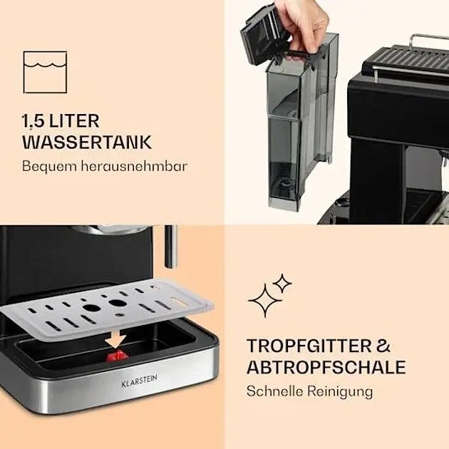 Кофеварка Klarstein Gusto Classico 20 бар 1,5 л 1350 Вт (10035564) - фото 7