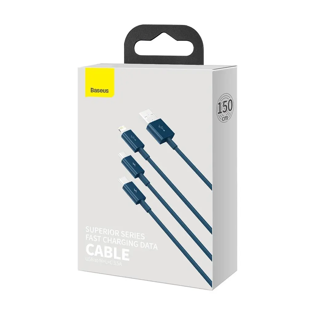 Кабель Baseus Superior Series Fast Charging Data Cable USB to M+L+C 3.5A 1.5m Blue (CAMLTYS-03) - фото 9
