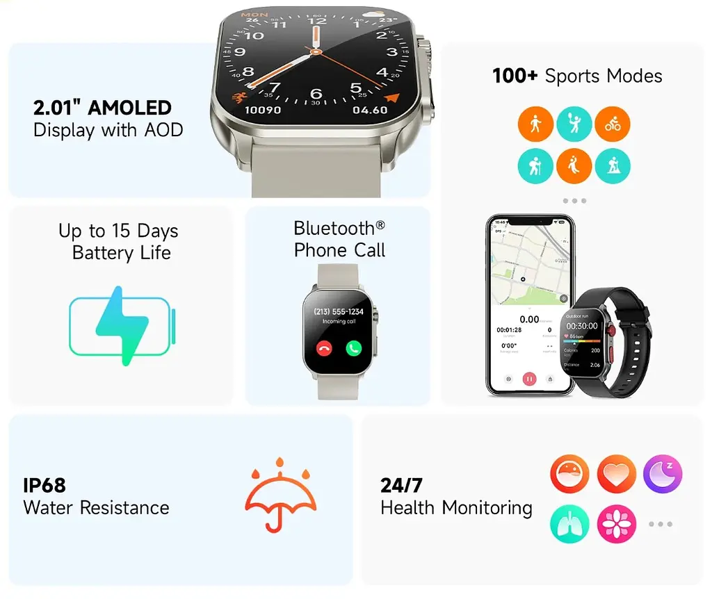 Смарт-годинник Smart Watch iMiki Frame2 AMOLED 2.01 (410x502) 300мАч Black - фото 10