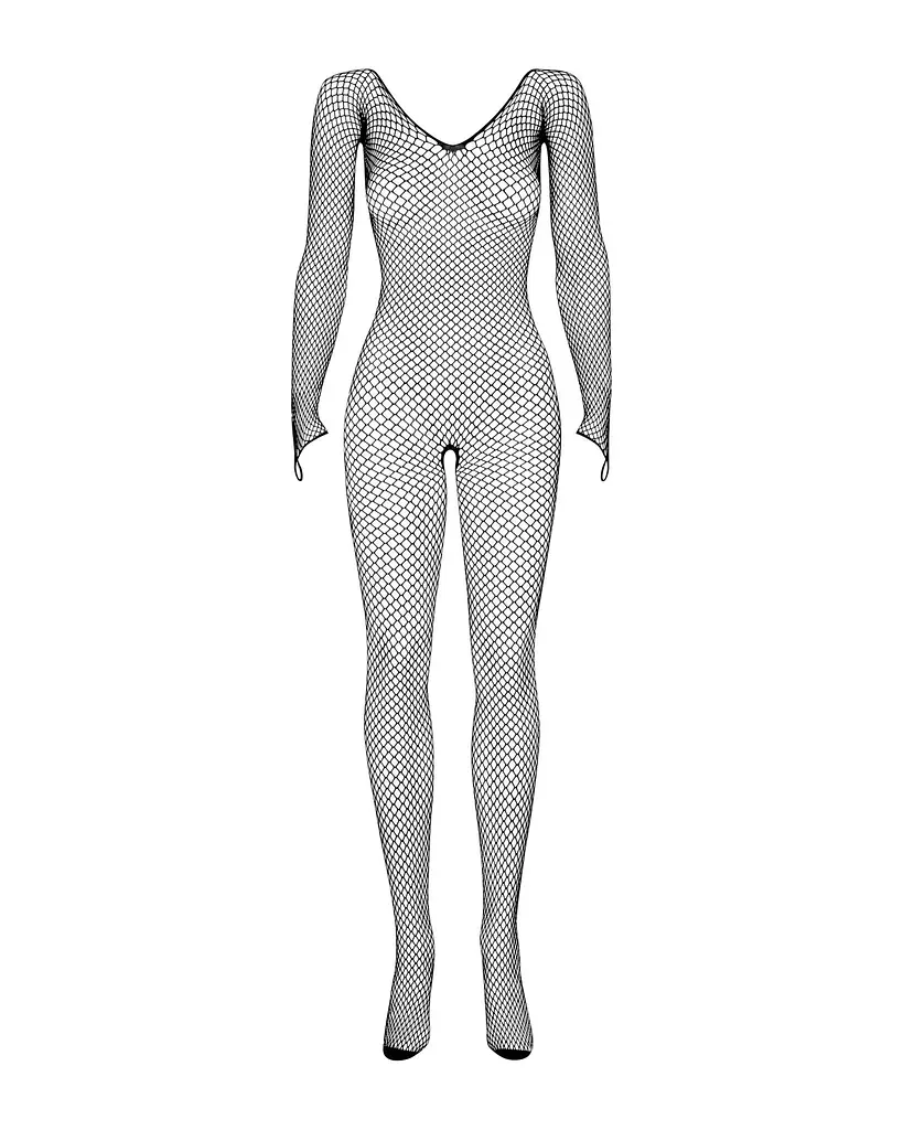 Сітчастий бодістокінг із довгим рукавом Obsessive Bodystocking N109 black S/M/L, чорний, комбінезон - фото 3