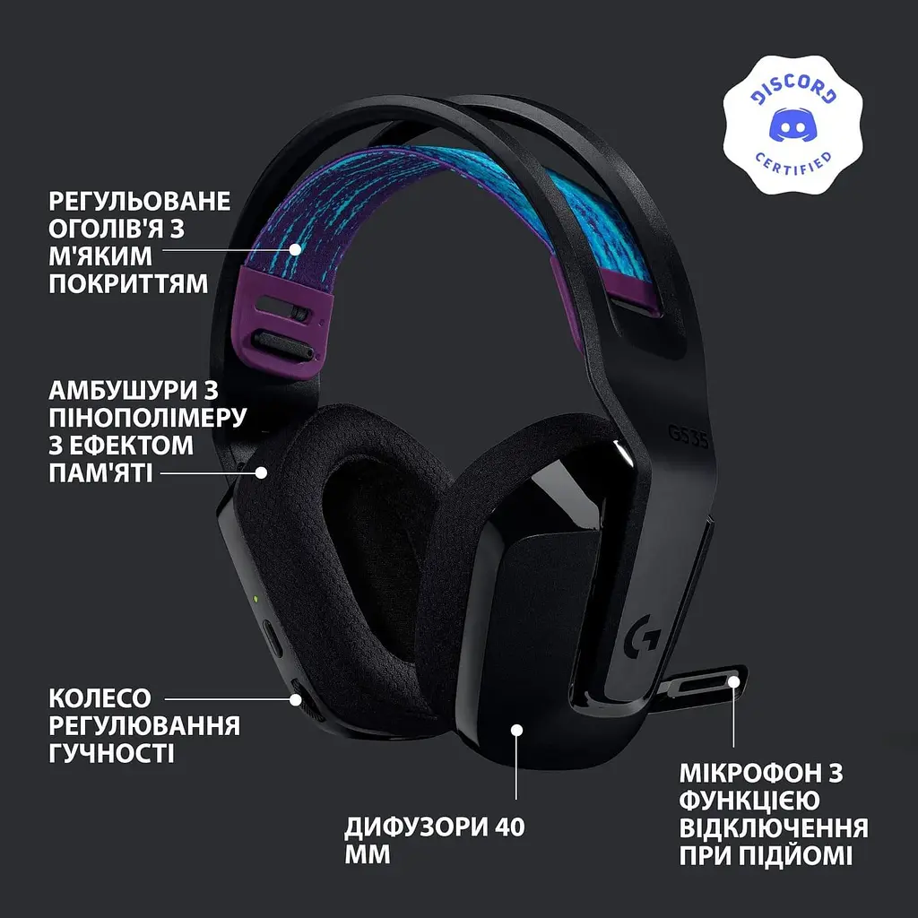 Ігрова гарнітура Logitech G535 Lightspeed Wireless Black (981-000972) - фото 6
