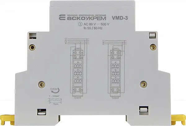 Вольтметр АСКО-УКРЕМ VMD-3 AC 80-500 V модульный цифровой трехфазный (A0010250002) - фото 3
