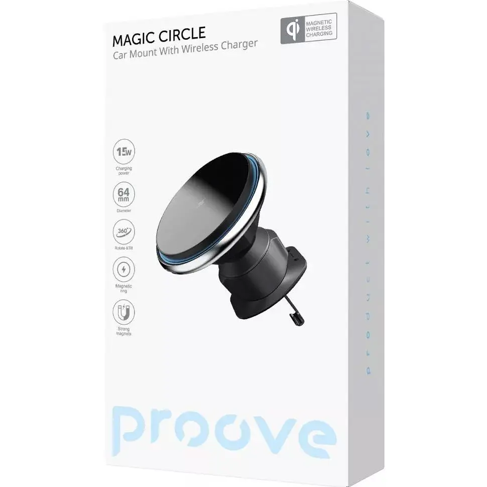 Автотримач із бездротовою зарядкою Proove Magic Circle 15W Silver (WHMC15020006) [167447] - фото 7